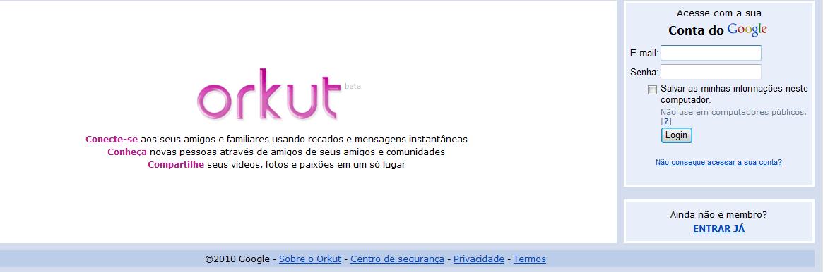 Página inicial Orkut